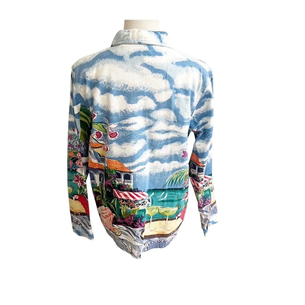 Vtg Real Comfort By Chadwick's Button Up Top Womens M Multi Floral Scenic Print - Picture 2 of 10